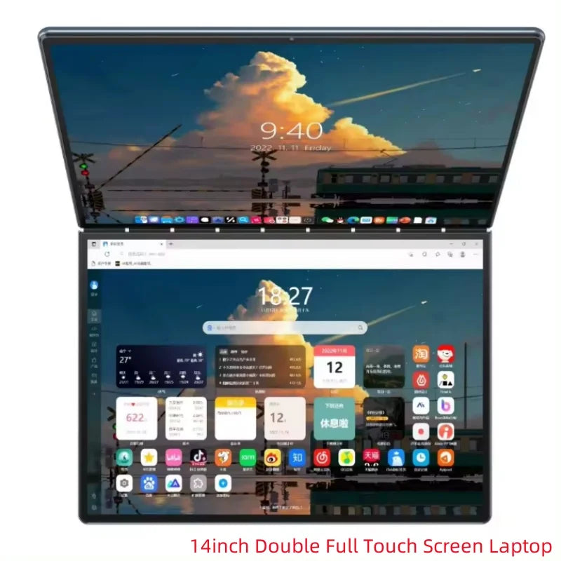 Dual Screen Laptop 14+14 Inch 2K Touch Screen Notebook 16GB Intel N95 CPU 360 Degree Flip Metal Case 2 in 1 Laptop Computer
